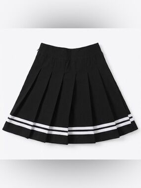 Black Pleated Mini Skirt with White Stripes